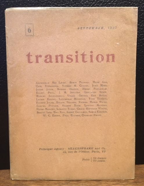 Item #11315 TRANSITION. Issue 6, September 1927. Eliot Paul Eugene Jolas.