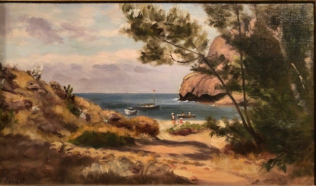 Item #12929 FRY HARBOR, SANTA CRUZ ISLAND, 1917 (Original Oil Painting). Ludmilla Welch.