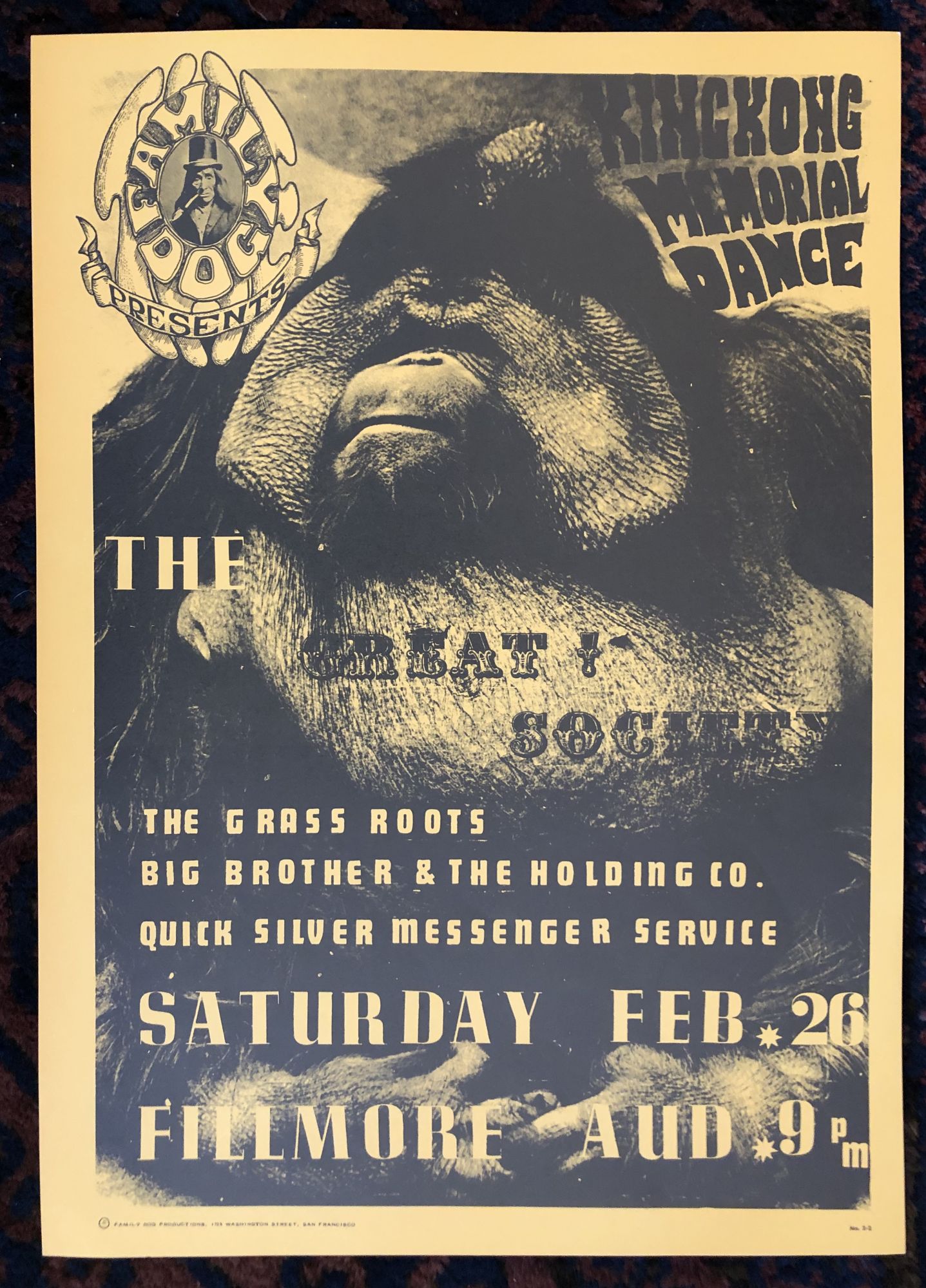 Rock Poster KING KONG MEMORIAL DANCE. THE GREAT SOCIETY. Family Dog  Presents. 1966 on Lost Horizon Bookstore