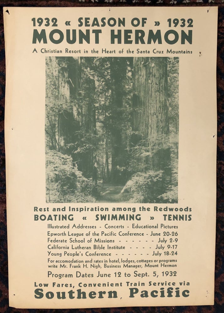 Item #50396 SEASON OF MOUNT HERMON. Southern Pacific Railroad Poster. 1932. (Original Vintage Poster)