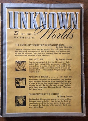 Item #50503 UNKNOWN WORLDS, Fantasy Fiction. October, 1942. Campbell, Jr., John W. (Editor