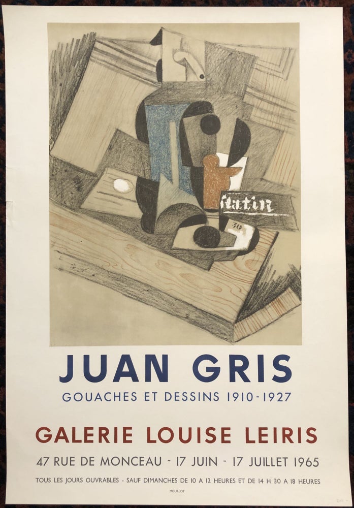 Item #50588 JUAN GRIS GOUACHES ET DESSINS 1910-1927.Galerie Louis Leiris. 1965. (Original Art Exhibition Poster). Juan Gris.