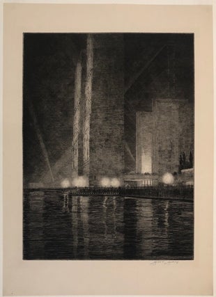 GRAND CANAL, AMERICA: Electrical Building at Night. "Chicago Fair 1933"