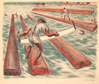 Item #51248 LUMBER WORKERS. 1946. (Original color lithograph). Alfredo Zalce