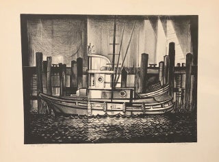 Item #51252 FISHING BOAT. (Original lithograph). Robert N. Robathan, born 1926