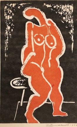 Item #51286 UNTITLED (Female figure) Original linocut. H. B. Burkhardt, Hans
