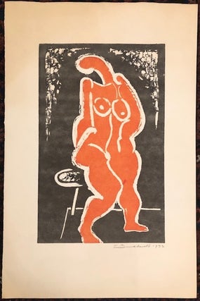 UNTITLED (Female figure) Original linocut.