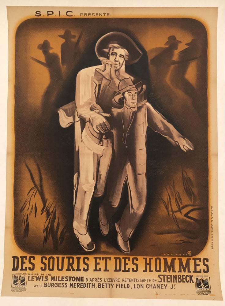 Item #51618 DES SOURIS ET DES HOMMES. (Of Mice and Men) SPIC Presente. Original Vintage Poster. John Steinbeck, Rene Peron, artist.