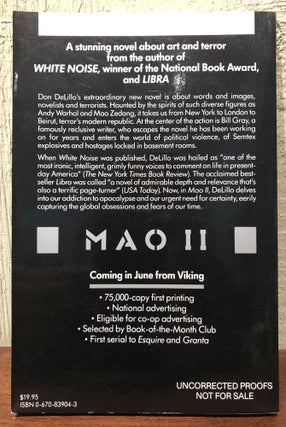 MAO II, A Novel by Don DeLillo. (Advanced Review Copy- Uncorrected Proofs)