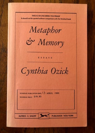 Item #52614 METAPHOR & MEMORY: Essays (Uncorrected Proof). Cynthia Ozick