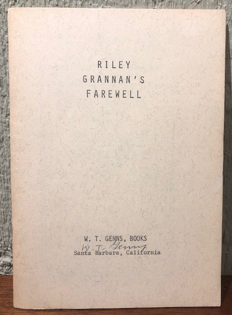 Item #52656 RILEY GRANNAN'S FUNERAL: An Eulogy. W. H. Knickerbocker, Whitney Genns.