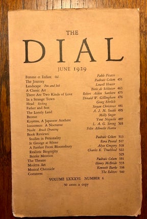 Item #52803 THE DIAL. Volume LXXXVI, Number 6. June 1929. Marianne Moore, Scofield Thayer, adviser