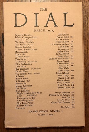 Item #52805 THE DIAL. Volume LXXXVI, Number 3. March 1929. Marianne Moore, Scofield Thayer, adviser