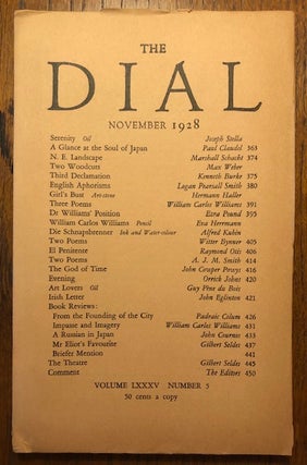 Item #52809 THE DIAL. Volume LXXXV, Number 5. November 1928. Marianne Moore, Scofield Thayer,...