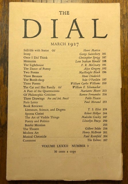 Item #52824 THE DIAL. Volume LXXXII, Number 3. March 1927. Marianne Moore, Scofield Thayer, adviser.