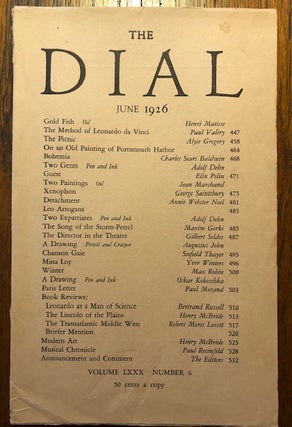 Item #52830 THE DIAL. Volume LXXX, Number 6. June 1926. Scofield Thayer, Marianne Moore, acting