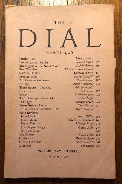 Item #52832 THE DIAL. Volume LXXX, Number 3. March 1926. Scofield Thayer, Marianne Moore, acting.