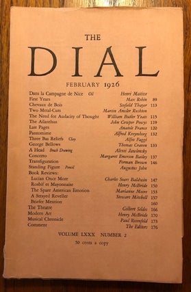 Item #52833 THE DIAL. Volume LXXX, Number 2. February 1926. Scofield Thayer, Marianne Moore, acting