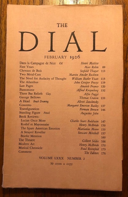 Item #52833 THE DIAL. Volume LXXX, Number 2. February 1926. Scofield Thayer, Marianne Moore, acting.