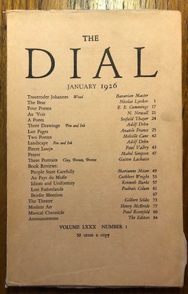 Item #52834 THE DIAL. Volume LXXX, Number 1. January 1926. Scofield Thayer, Marianne Moore, acting