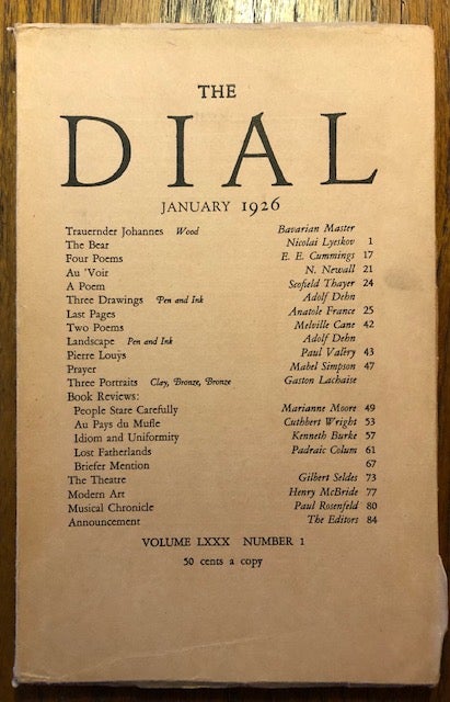 Item #52834 THE DIAL. Volume LXXX, Number 1. January 1926. Scofield Thayer, Marianne Moore, acting.