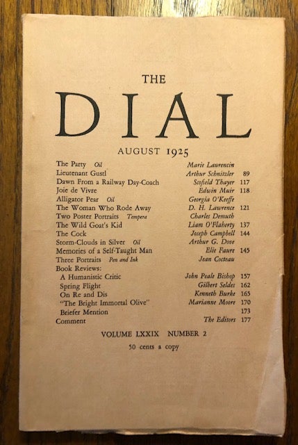 Item #52836 THE DIAL. Volume LXXIX, Number 2. August 1925. Scofield Thayer, Marianne Moore, acting.