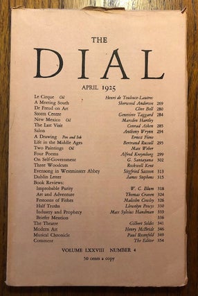 Item #52840 THE DIAL. Volume LXXVIII, Number 4. April 1925. Scofield Thayer, Alyse Gregory, managing