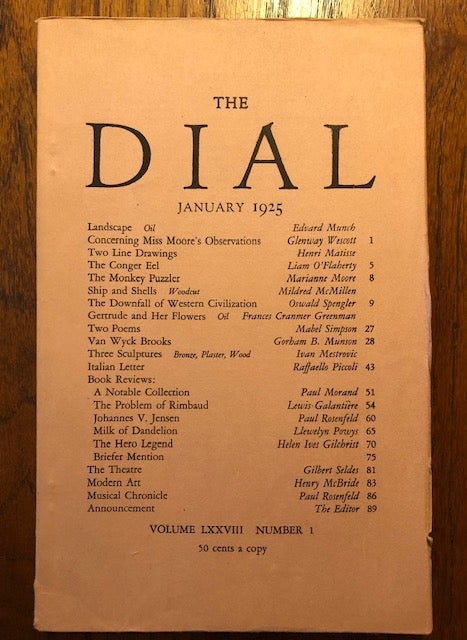 Item #52843 THE DIAL. Volume LXXVIII, Number 1. January 1925. Scofield Thayer, Alyse Gregory, managing.