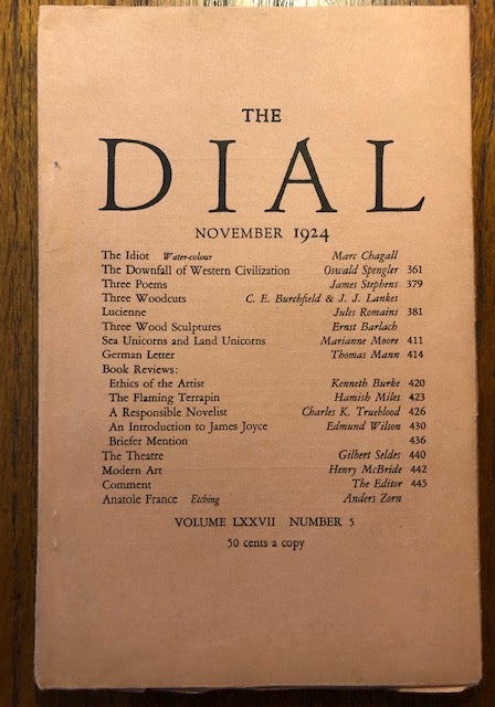 Item #52845 THE DIAL. Volume LXXVII, Number 5. November, 1924. Scofield Thayer, Alyse Gregory, managing.