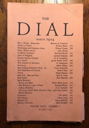 Item #52850 THE DIAL. Volume LXXVI, Number 3. March, 1924. Scofield Thayer, Alyse Gregory, managing