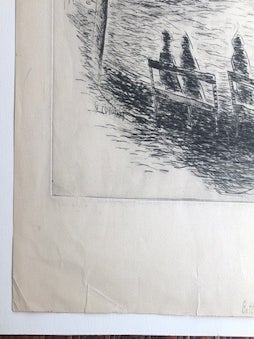 BATTERY. Original Signed Etching
