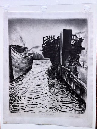 PIER 50 NORTH RIVER. Original Signed Lithograph.