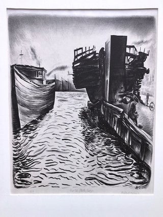 PIER 50 NORTH RIVER. Original Signed Lithograph.
